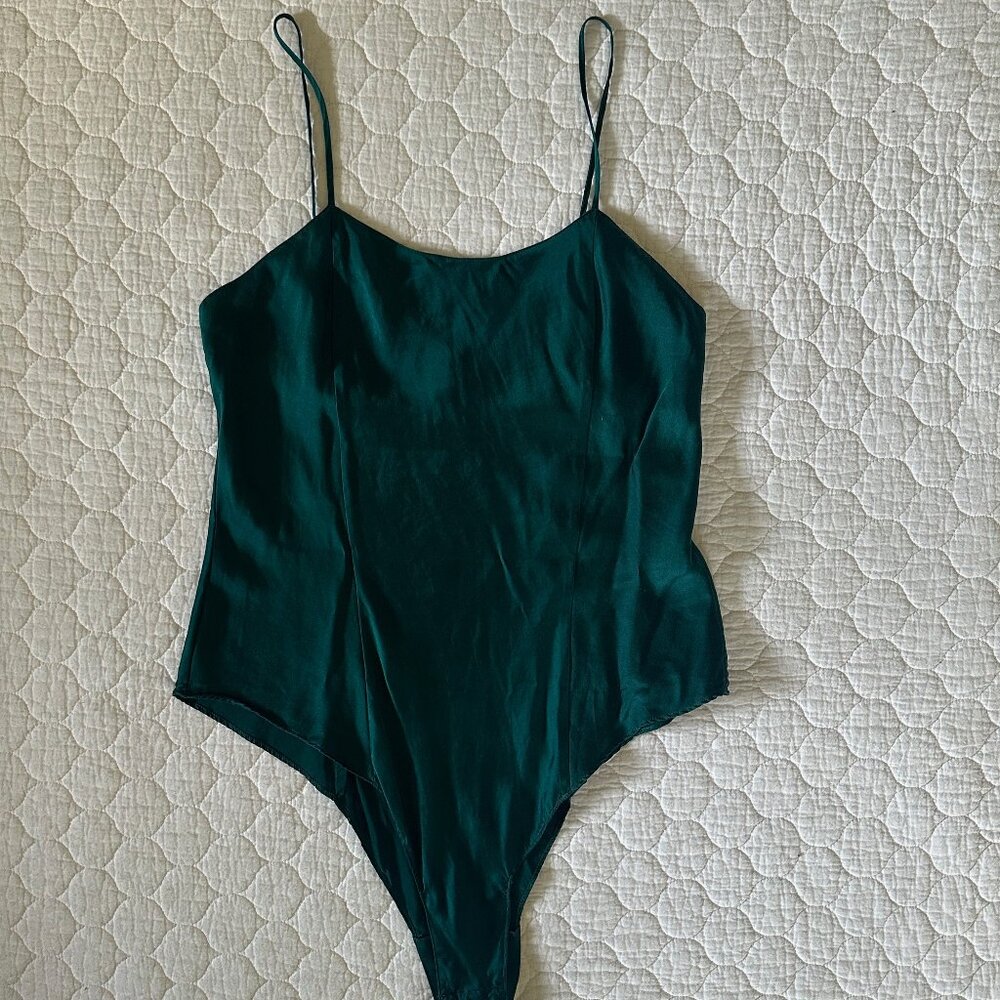 Vintage Victoria's Secret silk cami teddy bodysuit, green small